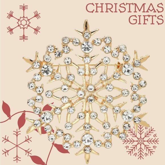 GOLDTONE RHINESTONE SNOWFLAKE BROOCH - Picture 3 of 4